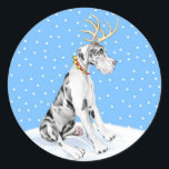 Adesivo Great Dane Reindeer Christmas Harlequin UC<br><div class="desc">Vestido em galhadas e um colar de campanário vermelho - o Dane Deer está pronto para ajudá-lo a entrar no Espírito de Férias nesta época de Natal e tem certeza de ser um favorito.</div>