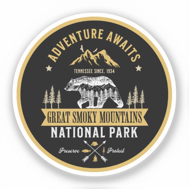 Adesivo Great Smoky Mountains Vintage Forest Landscape (Frente)