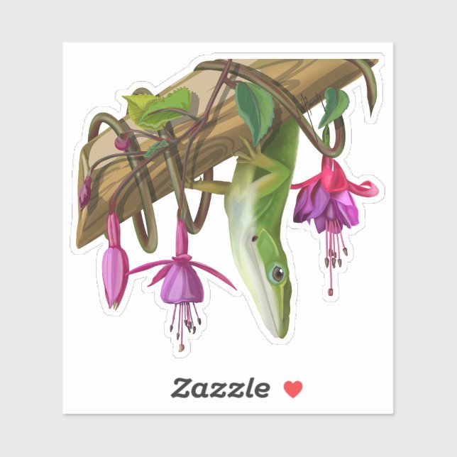 Adesivo Green anole with Fuchsias  (Folha)