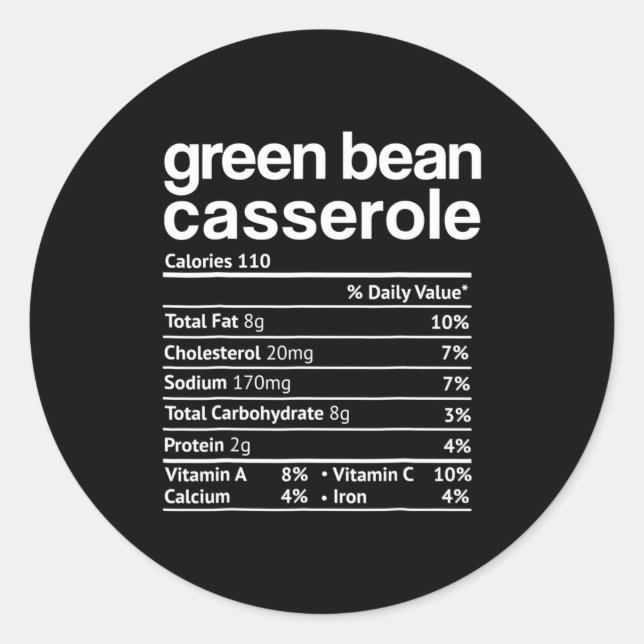 Adesivo Green Bean Cerole Nutrition Facts Funny Thanksg  (Frente)
