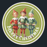 Adesivo Green Christmas Elves Sticker<br><div class="desc">Vintagem verde de "Feliz Natal".</div>