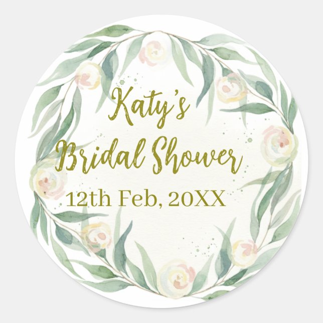 Adesivo Green eucalyptus floral bridal shower name date go (Frente)