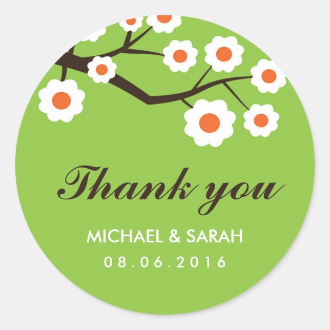 Adesivo Green Floral Weding Favor Obrigado Sticker (Frente)