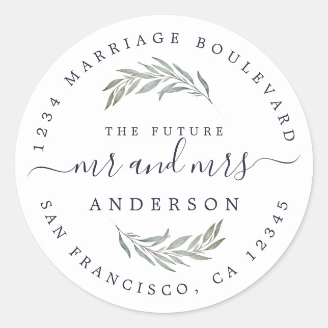 Adesivo Green Foliage Future Sra. Wedding Return Endereço (Frente)