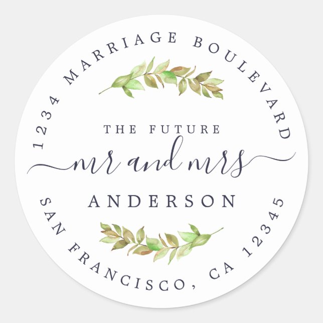 Adesivo Green Foliage Future Sra. Wedding Return Endereço (Frente)