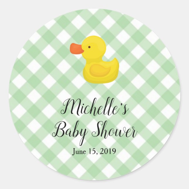 Adesivo Green Gingham Rubber Duckie Baby Shower  (Frente)