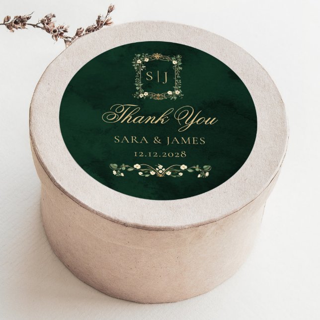 Adesivo Green Gold Botanical Crest Wedding Thank you (Criador carregado)