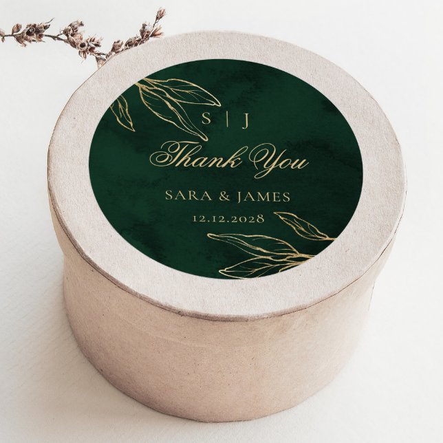 Adesivo Green Gold Emerald Botanical Wedding Thank you (Criador carregado)