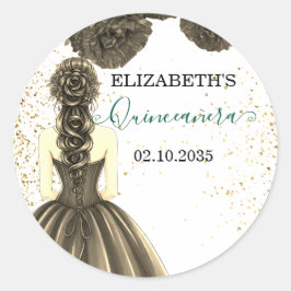 Adesivo Green & Gold Quinceañera Custom Round Sticker