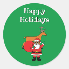 Adesivo Green Happy Holidays afro-americano Papai Noel