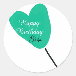 Adesivo Green heart happy birthday white black balloon kid