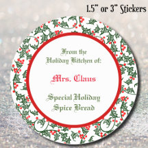 Green Holly com Red Berries Custom Baking Sticker