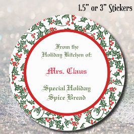 Adesivo Green Holly com Red Berries Custom Baking Sticker