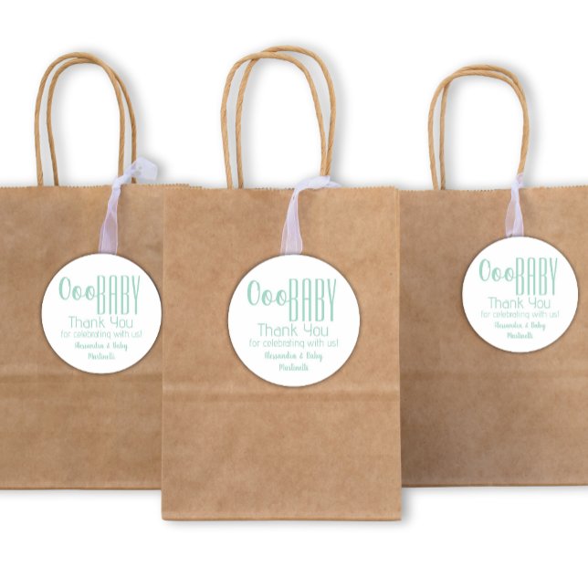 Adesivo Green Ooo Baby Obrigado Chá de fraldas (Green Ooo Baby Thank You Stickers for Gender Neutral Baby Shower Favors)