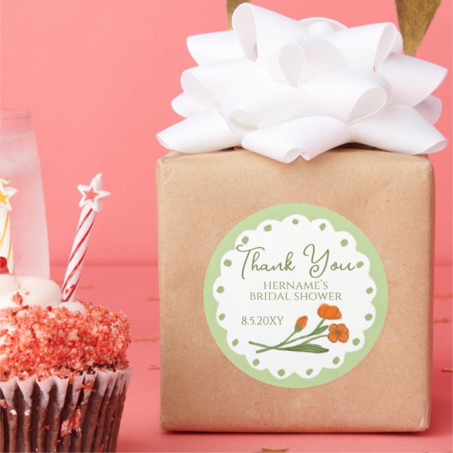 Adesivo Green Orange Whimsical Thank You Bridal Shower (Festa)