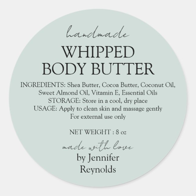 Adesivo Green Pastel Handmade Body Butter Organic Classic (Frente)