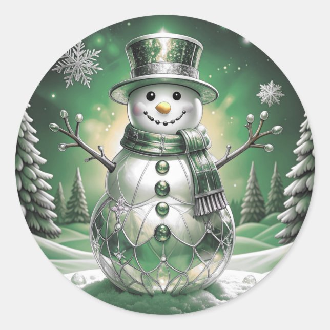 Adesivo Green Snowman Snowflakes Holiday Sticker (Frente)