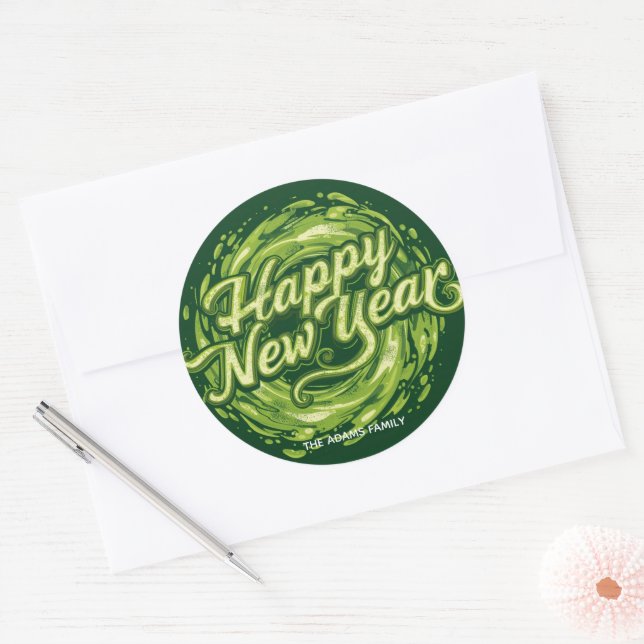 Adesivo Green swerl Name Happy New Year  (Envelope)