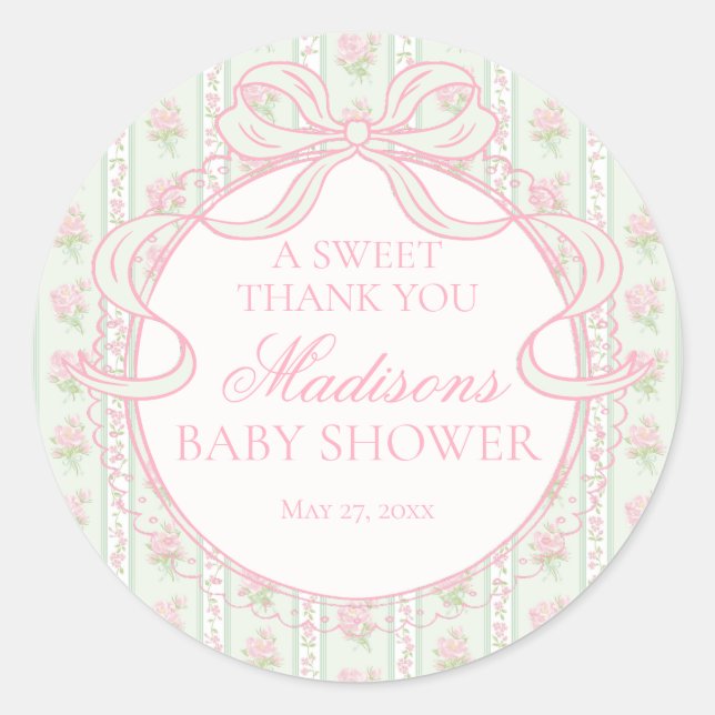 Adesivo Green Vintage Fancy Floral Baby Shower Circle (Frente)