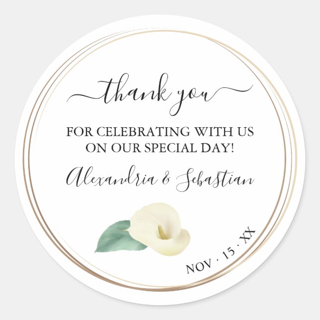 Adesivo Greenery Calla Lily Casamento Obrigado (Frente)
