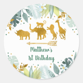 Adesivo Greenery Dourado Safari Animal Birthday