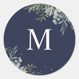 Adesivo Greenery Fecho de Envelope de Casamento Monogram