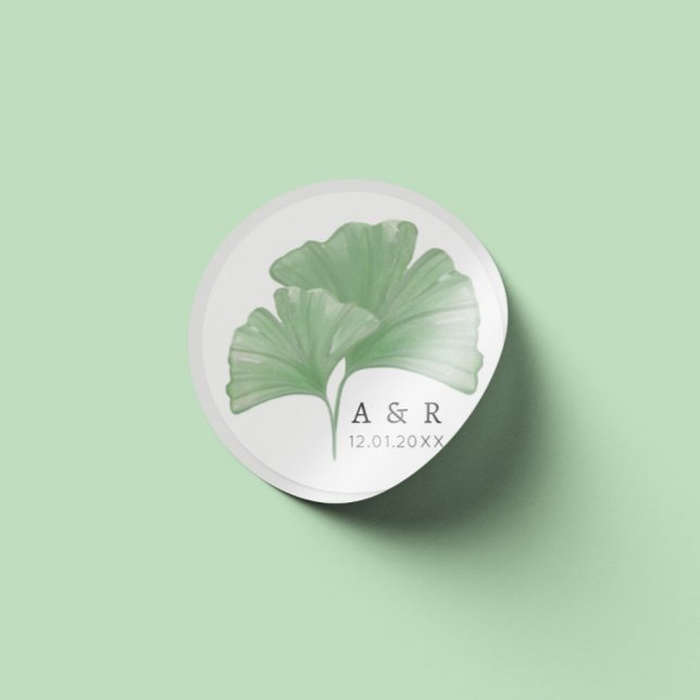 Adesivo Greenery Ginkgo Tree Watercolor Monograma (Criador carregado)