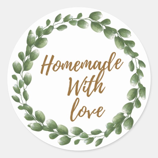 Adesivo Greenery 'Homemade with Love' Round Sticker (Frente)