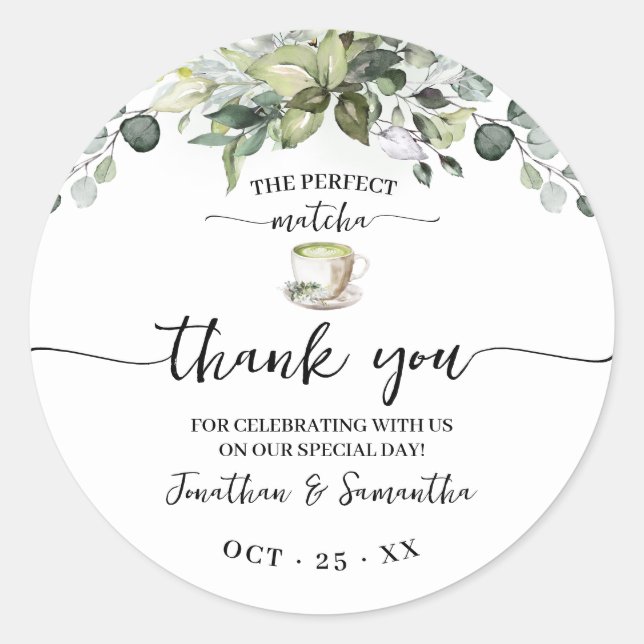 Adesivo Greenery Matcha Thank You Bridal Shower Favor (Frente)