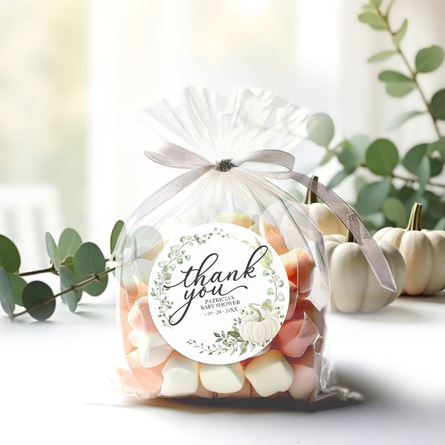 Adesivo Greenery Pumpkin Fall Chá de fraldas Obrigado (Criador carregado)