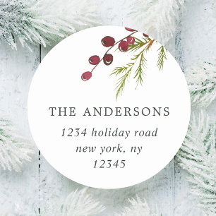 Adesivo Greenery Red Berries Endereço de devolução de féri