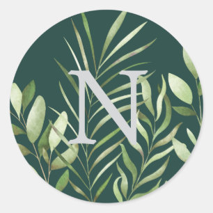 Adesivo Greenery Watercolor Monograma de Casamento