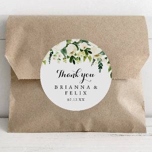 Adesivo Greenery White Floral Obrigado Favor De Casamento