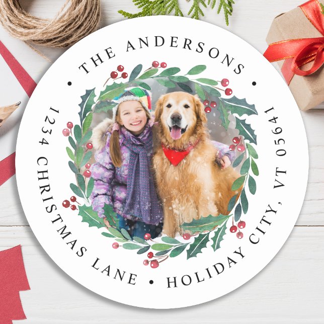 Adesivo Greenery Wreath Christmas Photo Return Address (Criador carregado)