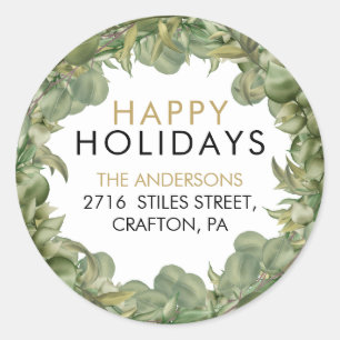 Adesivo Greenery Wreath Happy Holidays Endereço de Regress