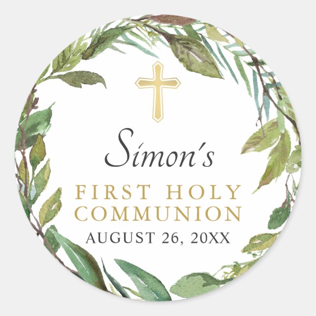 Adesivo Greenery Wreath Primeira Comunhão Sagrada Obrigado (Frente)
