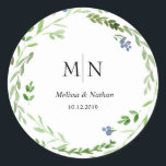 Adesivo Greenery Wreath Wedding Monograma Sticker<br><div class="desc">Vinheta/Etiqueta De Casamento De Verrugas Florais</div>