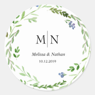 Adesivo Greenery Wreath Wedding Monograma Sticker
