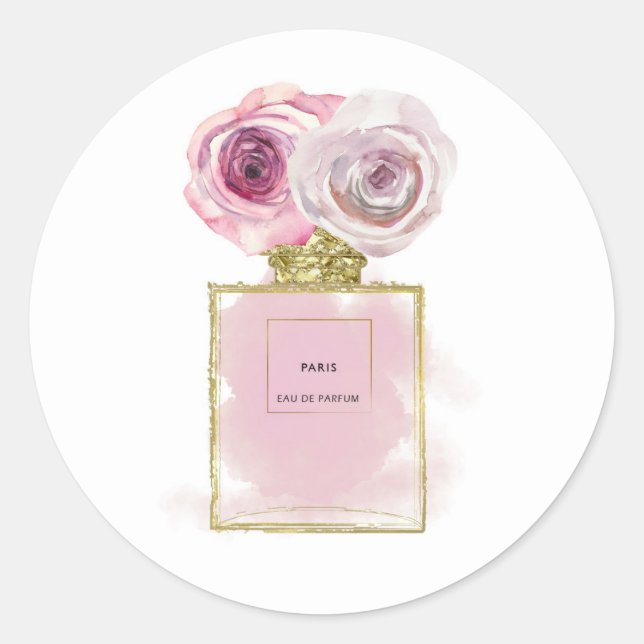 Adesivo Grelha Floral Frasco de Perfume Rosas Rosa Dourada (Frente)
