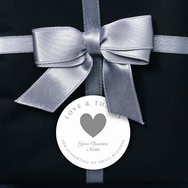 Adesivo Grey Heart Love & Thanks Supporting Small Business (Grey Heart Love & Thanks Supporting Small Business Classic Round Sticker.)