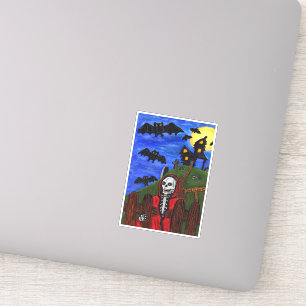 Adesivo Grim Reaper Red Cape Hauned House Bats Moon