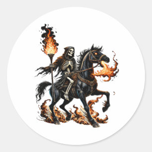Adesivo Grim Reaper Skeleton Andando Chamas de Cavalo