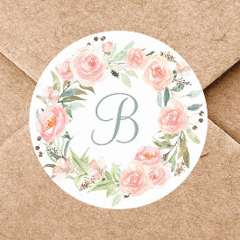 Adesivo Grinalda de Flores Rosa Pastel Monogramada