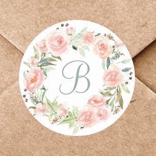 Adesivo Grinalda de Flores Rosa Pastel Monogramada