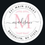 Adesivo Grinalda de Monograma Rosa Elegante para Endereço<br><div class="desc">Crie Seu Próprio Adesivo de Monograma Redondo para Endereço de Devolução Adesivo Redondo Clássico</div>