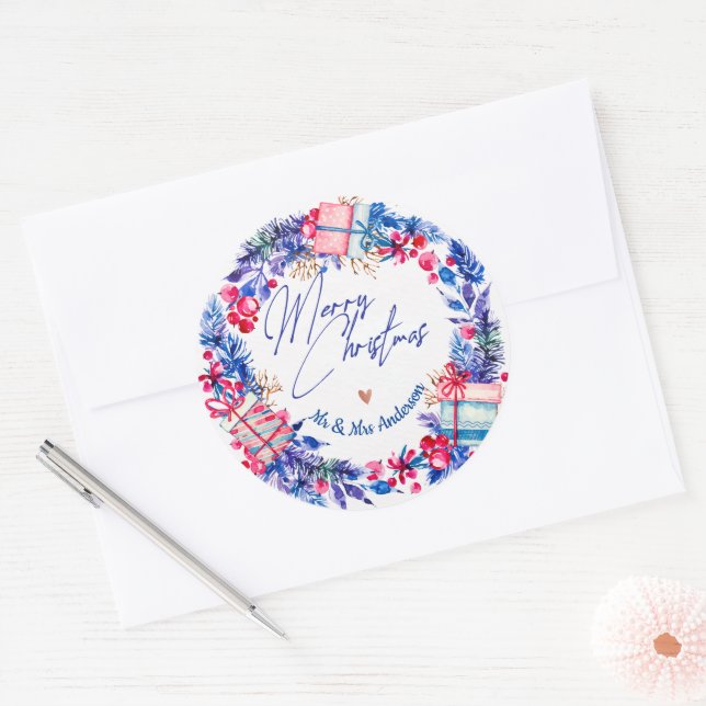 Adesivo Grinalda de Natal Azul Vermelha (Envelope)