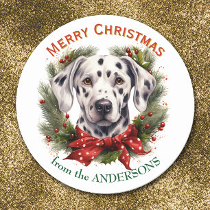 Adesivo Grinalda de Natal com Laço Vermelho e Cachorro Dal