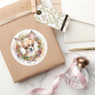 Adesivo Grinalda de Natal de Chihuahua Cachorro Festivo
