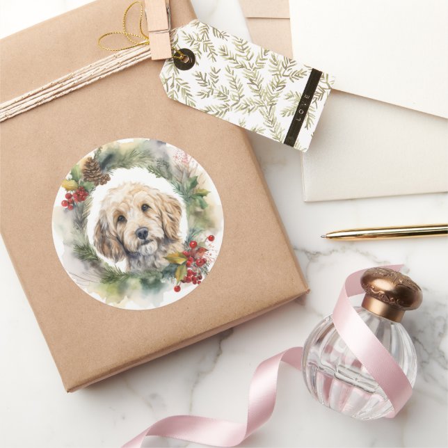 Adesivo Grinalda de Natal de Cockapoo Pupila Festiva (Presentear)