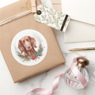 Adesivo Grinalda de Natal do Setter Vermelho Irlandês Cão